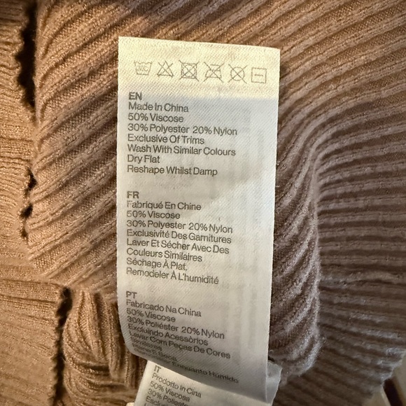 VARLEY Ravena Ribbed Knit High Neck Bell Sleeve Sweater Fungi Tan Women’s Medium - Picture 8 of 11